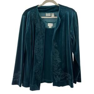 Chico's Dark Green Velvet Sleeveless Top with Lightweight Jacket Paisley Size 2